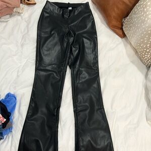 H&M black faux leather flare pants